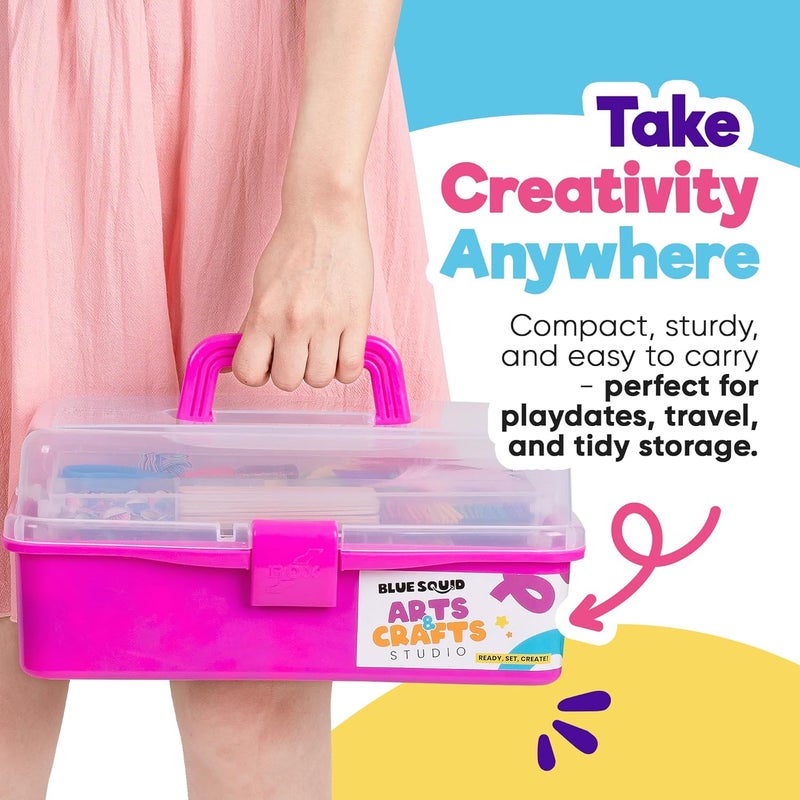Blue Squid Arts & Crafts Box (Pink)- 2800+ pcs Deluxe Craft Supplies Box, 2 Drawers, 18 Compartments, Sturdy Handle - Art Crafting Kit Birthday Gifts for Kids, School Supply for Ages 4-12 - Image 5